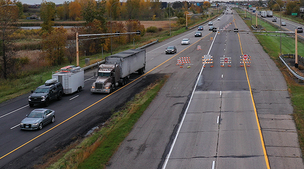 Photo: shows lane switchover at MnROAD on I-94.